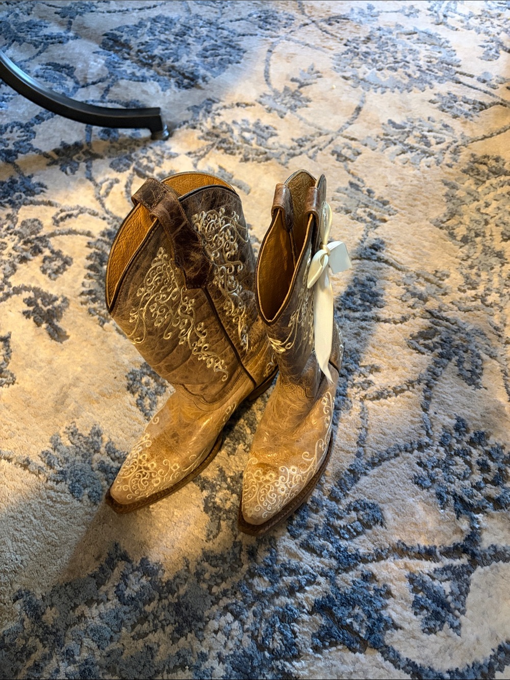 Kids Tan Embroidered Western Boots - Youth Cowboy Style